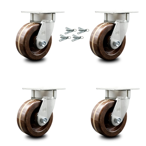 5 Inch Kingpinless High Temp Phenolic Wheel Swivel Caster Set with Swivel Locks